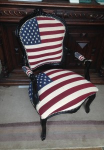 Upholstery armchair in USA stars and stripes brighton the conservatory hove uk